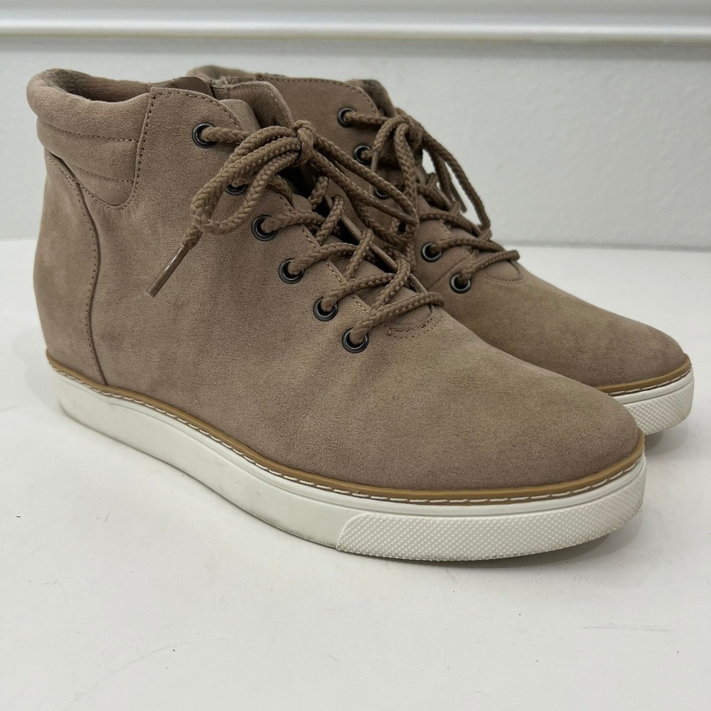 Dr. Scholls Irene Wedge Sneakers Womens 7.5 Taupe High Top Lace Up Booties